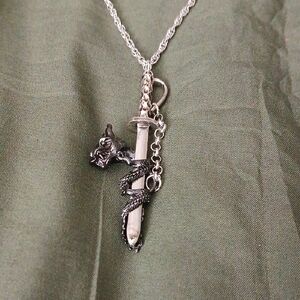 TARAMANDO Silver Dagger Dragon Long Pendant Necklace NWT